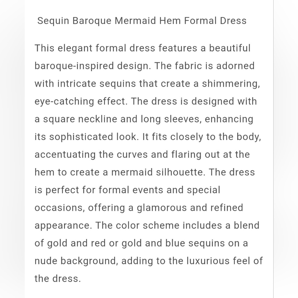 Red, Baroque Print, Square Neck, Long Sleeved, Sequined Mermaid Gown - Picture 10 of 10